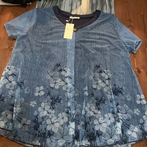 NWT Sese Code 3XL blue floral blouse